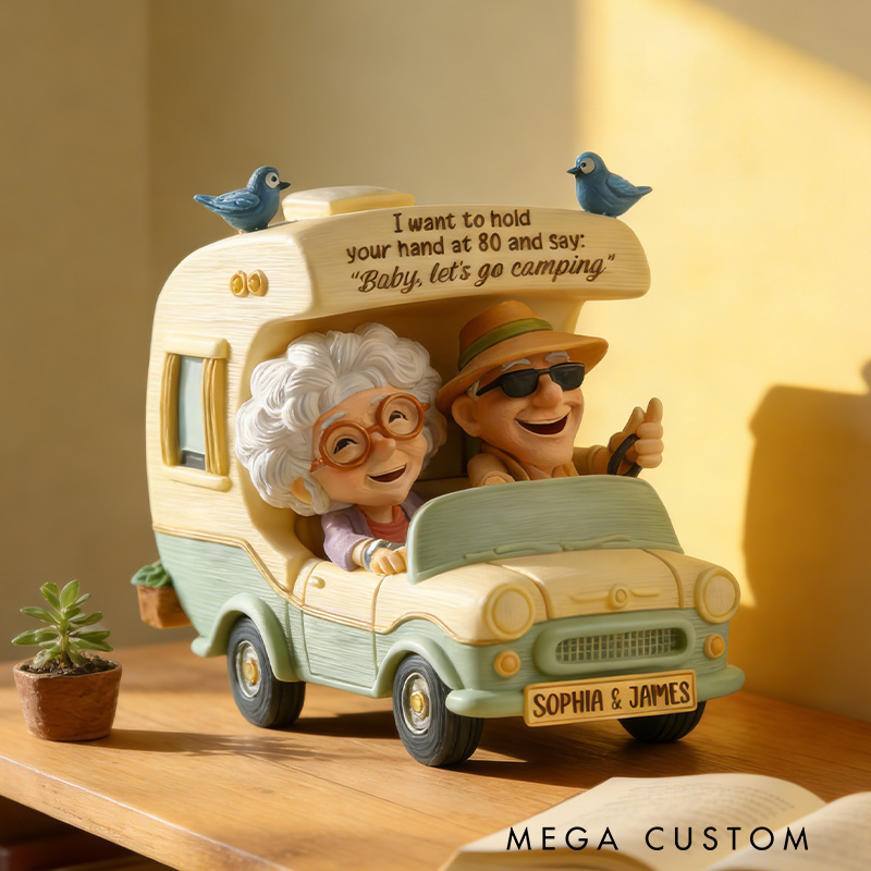 Personalized 3D Printing Old Couple Camping Ornament Rv Camper Funny Senior Couple Gift Ornament for Husband and Wife