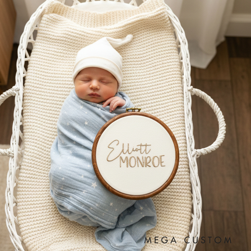 Personalized Embroidered Linen Baby Birth Announcement Sign Custom Name Keepsake Gift for Newborns & Moms Baby Name Sign Baby Shower Gift