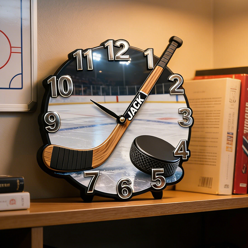 Personalized Ice Hockey Stick Wall Clock with Custom Name for Ice Hockey Lovers