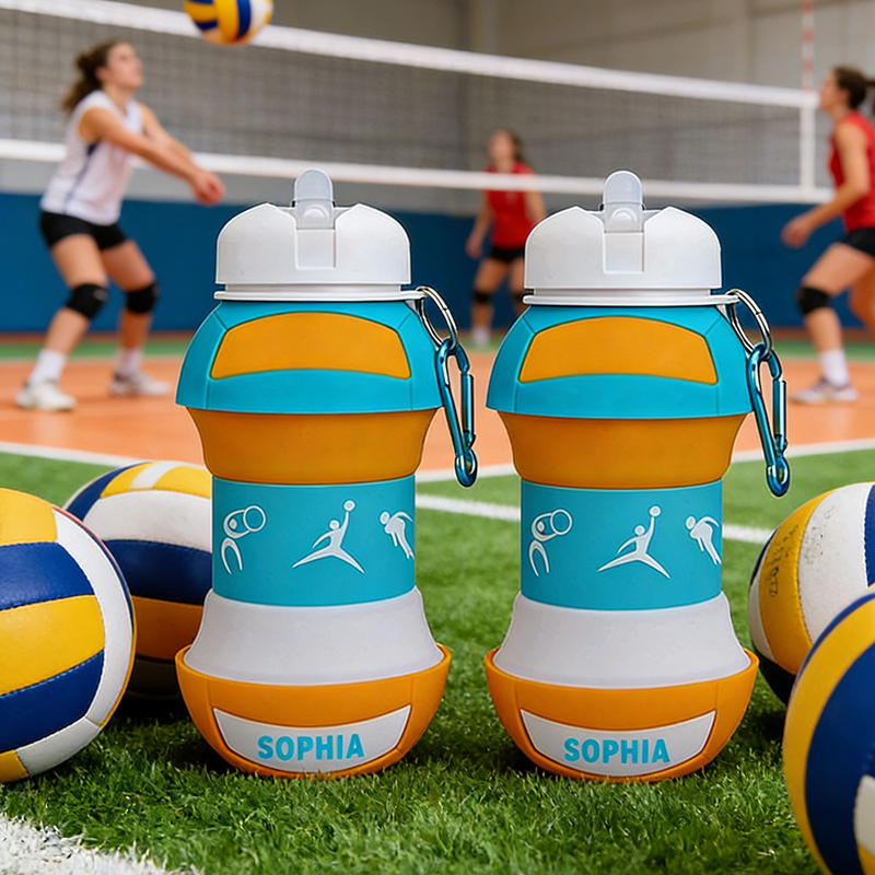 Personalized Volleyball Foldable Silicone Water Bottle with Custom Name for Volleyball Enthusiasts