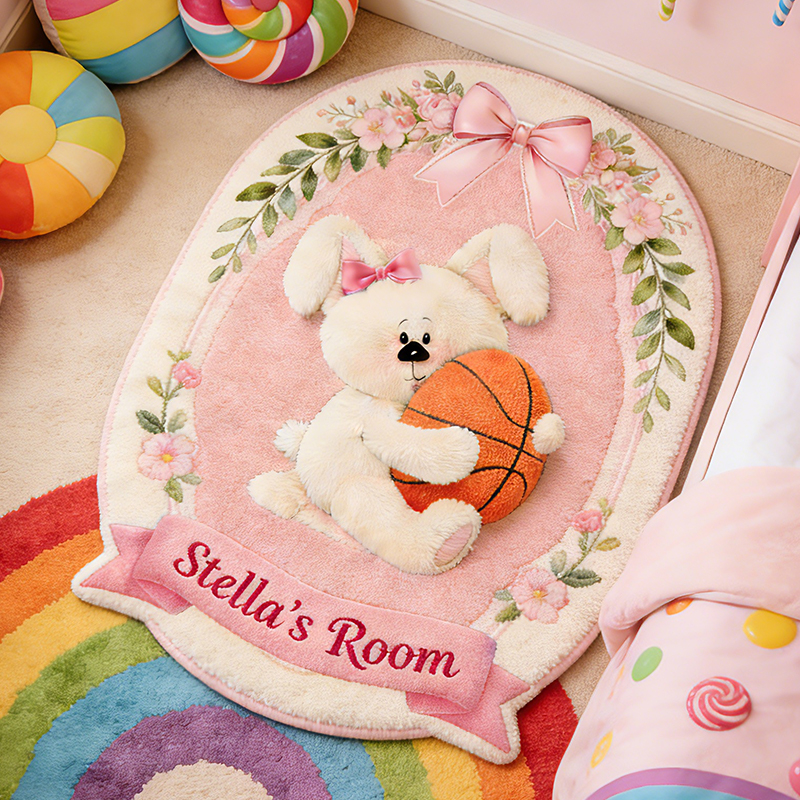 Personalized Easter Bunny Basketball Rug with Custom Name for Kids Easter Gifts  