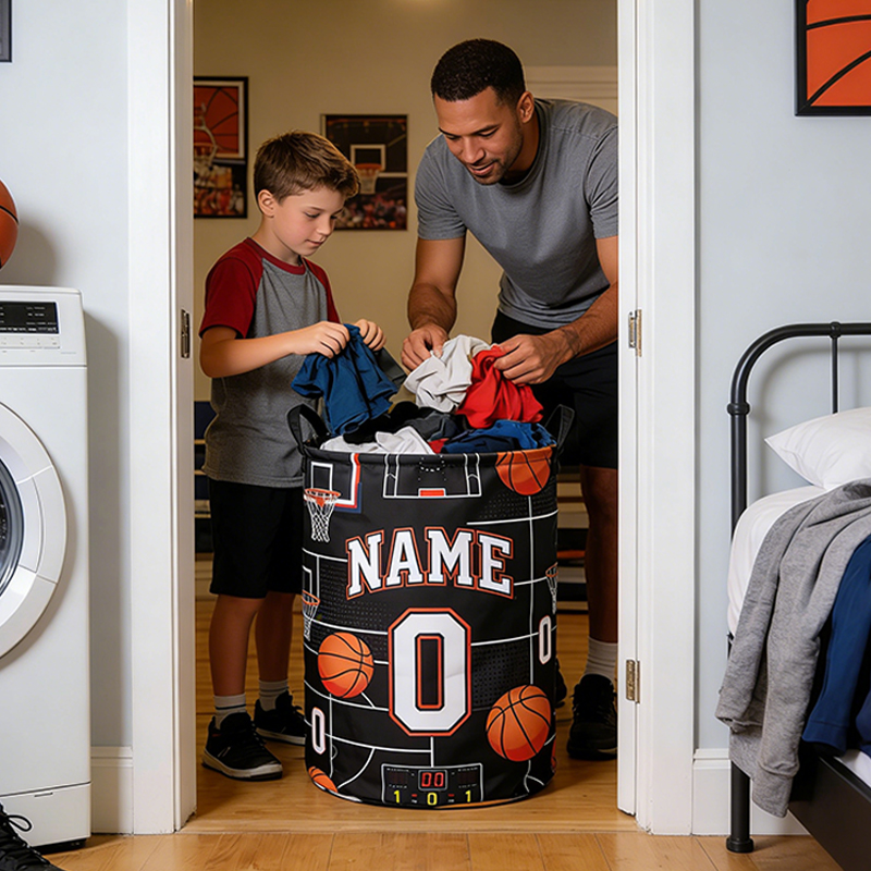 Personalized Basketball Court Storage Basket with Custom Name and Number for Basketball Fans