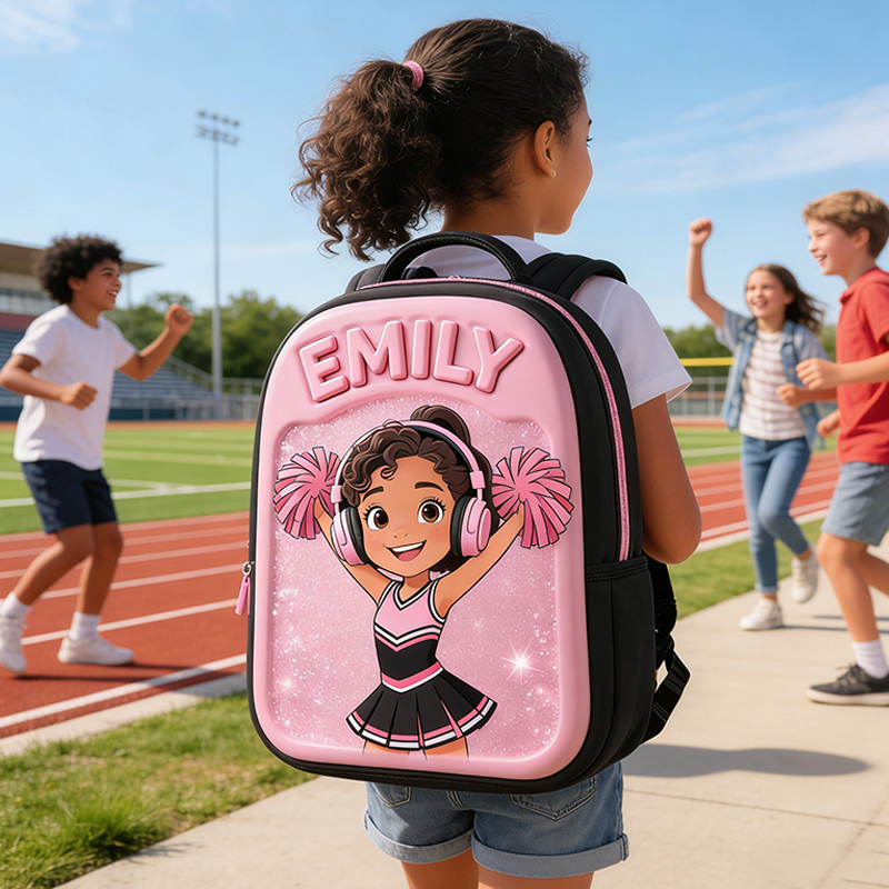 Personalized Glitter Cheerleader Backpack with Custom Name for Girls Black to School Gift