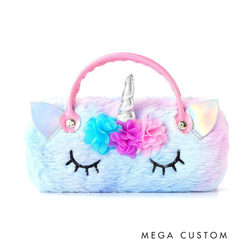 Personalized Dreamy horse Themed Plush Glasses Case Custom Name Handheld Storage Box for Kids