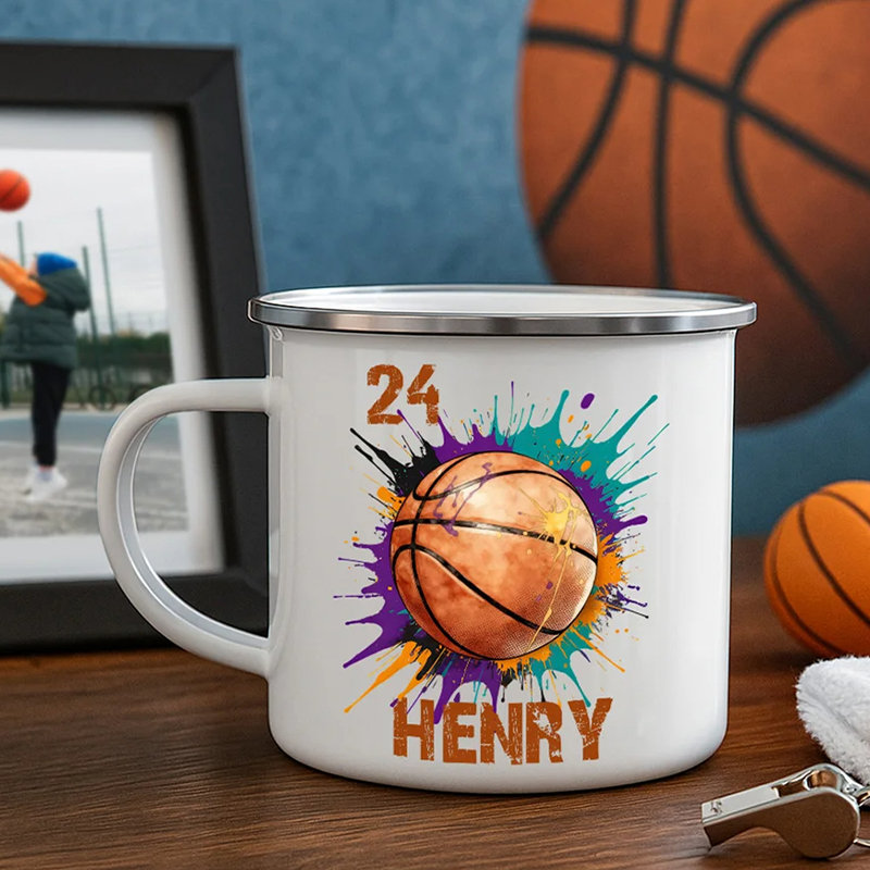 Personalized Splash-Effect Sports Enamel Cup with Name and Vibrant Design for Sport Enthusiasts