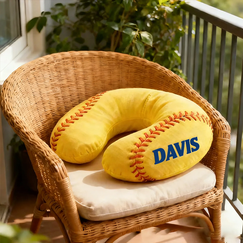 Personalized Softball U-Shaped Pillow with Custom Name for Sports Fans and Travelers