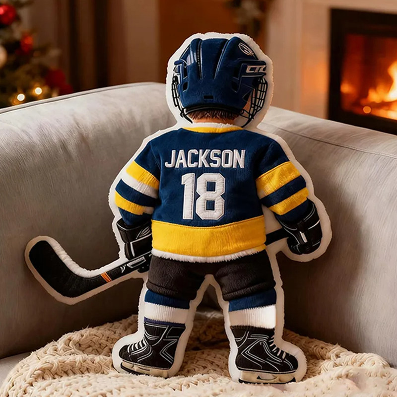 Personalized Graphic3DPrint Ice Hockey Player Pillow with Custom Name and Number Graphic 3D Print