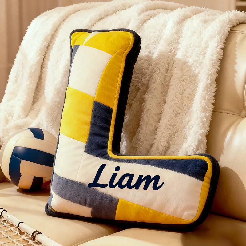 Personalized Volleyball Letter Shaped Pillow with Custom Name and Bold Design for Sports Fans