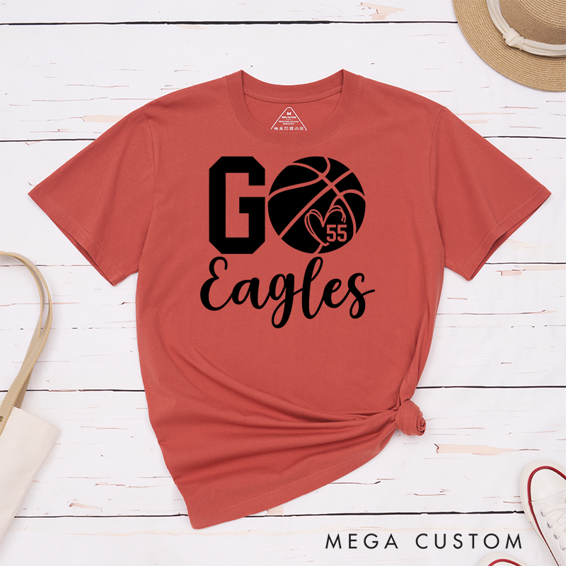 Personalized Basketball T-Shirt with Custom Team Name, Number, and Go Team Design