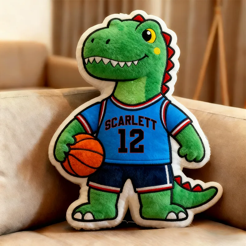 Personalized Dinosaur Basketball Player Pillow with Custom Name and Jersey Number
