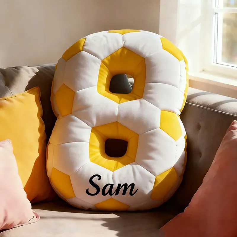 Personalized Soccer Ball Number Pillow with Custom Name Design