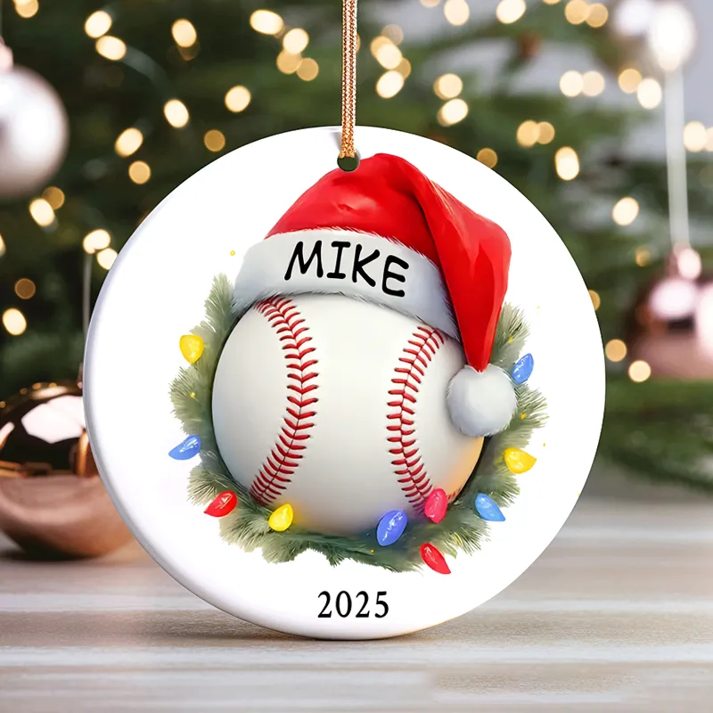 Personalized Sports Themed Christmas Ornament with Custom Name Year and Festive Design