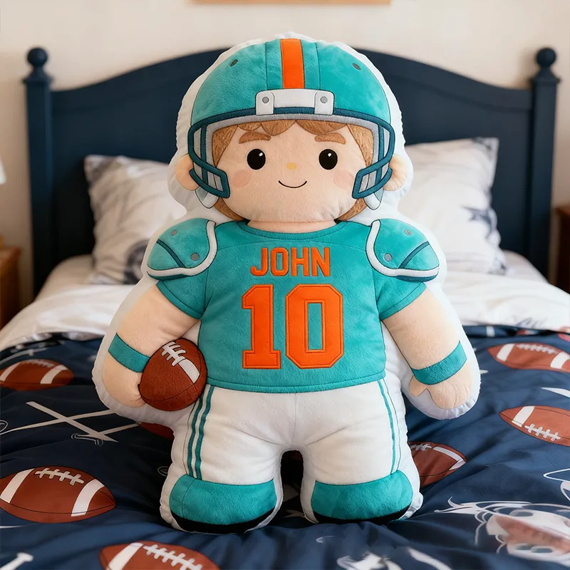 Personalized Football Player Plush Pillow with Custom Name and Number Design