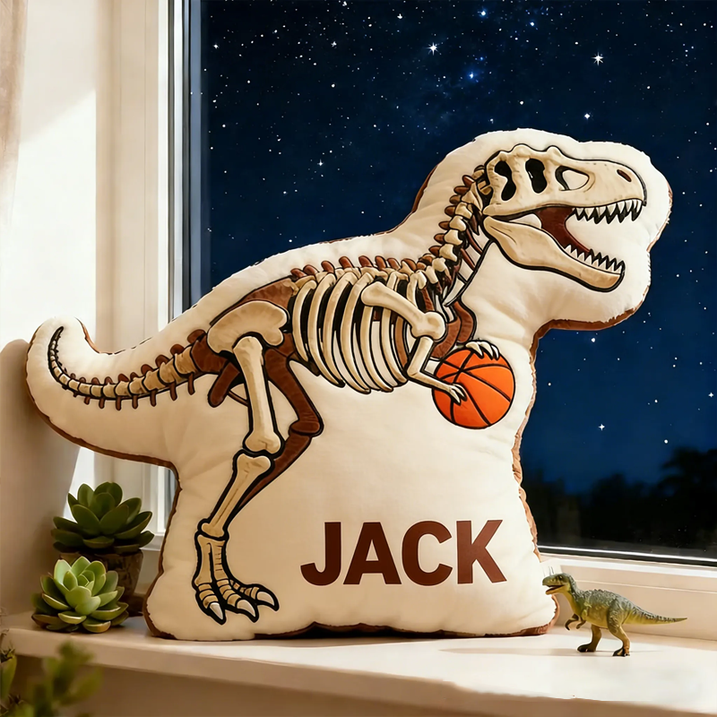 Personalized Dinosaur Basketball Pillow with Custom Name Design