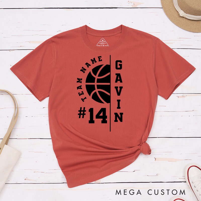 Personalized Basketball T-Shirt with Custom Team Name, Player Name, Jersey Number, and Bold Basketball Graphic