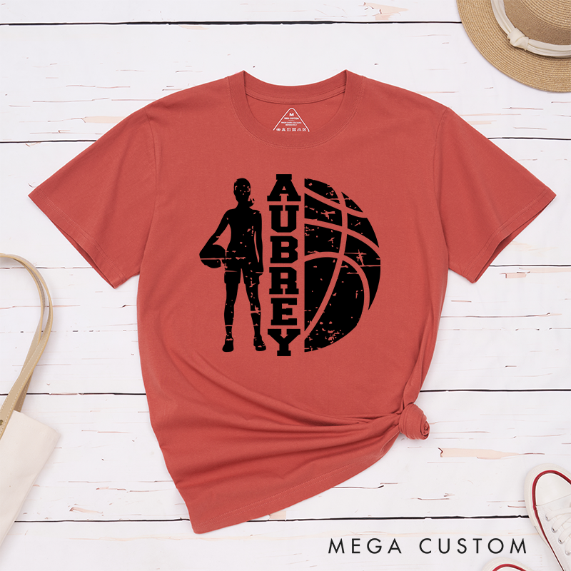 Personalized Basketball T-Shirt Featuring a Player Silhouette Bold Basketball Graphic and Custom Name for a Unique and Stylish Sportswear Look