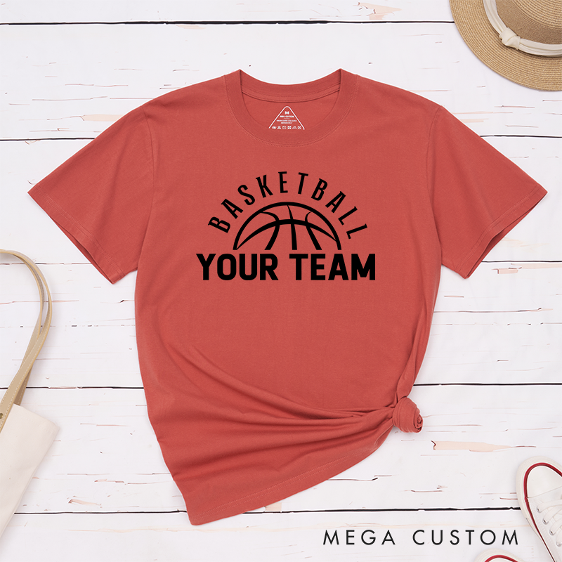 Personalized Basketball T-Shirt Design Featuring Custom Team Name Arched Text and Bold Basketball Graphic