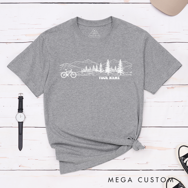 Personalized Scenic Mountain Bike T-Shirt with a Bicycle Outline for Outdoor Adventures Riding Cycling Biking Enthusiasts