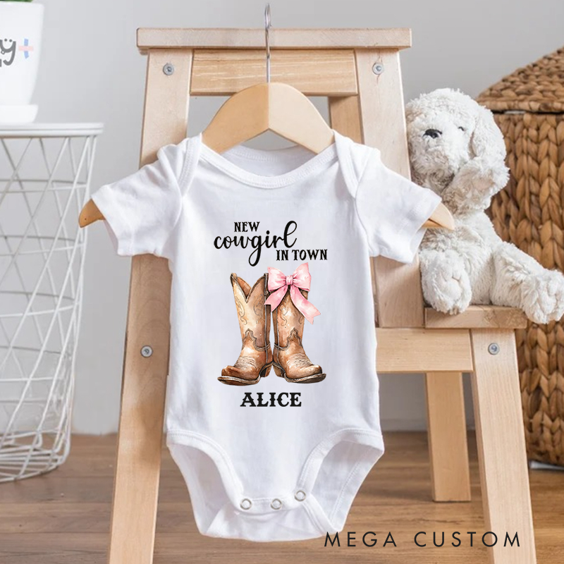 Personalized New Cowgirl In Town Baby Bodysuit Baby Shower Gift Newborn Gift