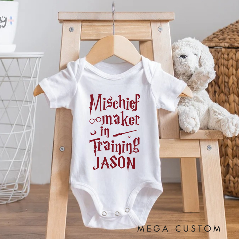 Personalized Mischief Maker In Training Baby Onesie Funny Baby Shower Gift Halloween Gift