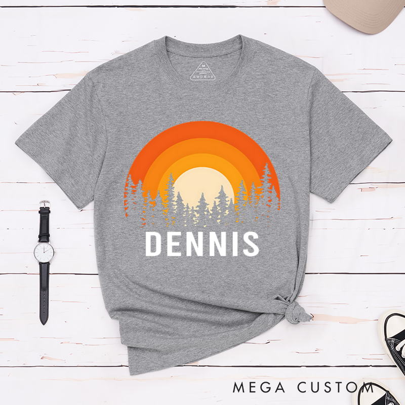 Personalized Sunset Over the Forest T-Shirt Adventure Is Calling Shirt Gift for Hiking Outdoors 