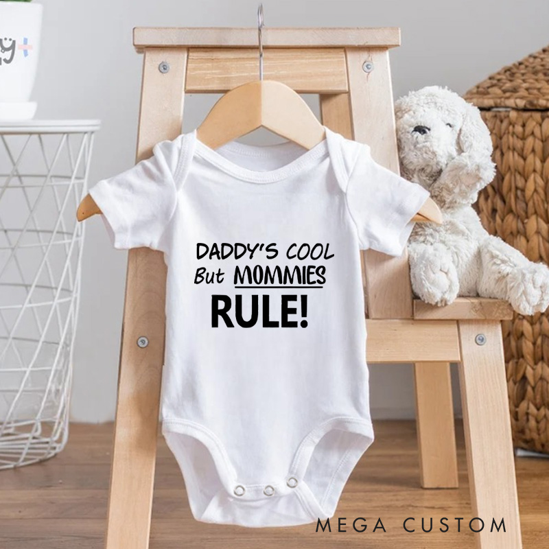 Personalized Daddy's Cool but Mommies Rule Baby Onesie Baby Shower Gift