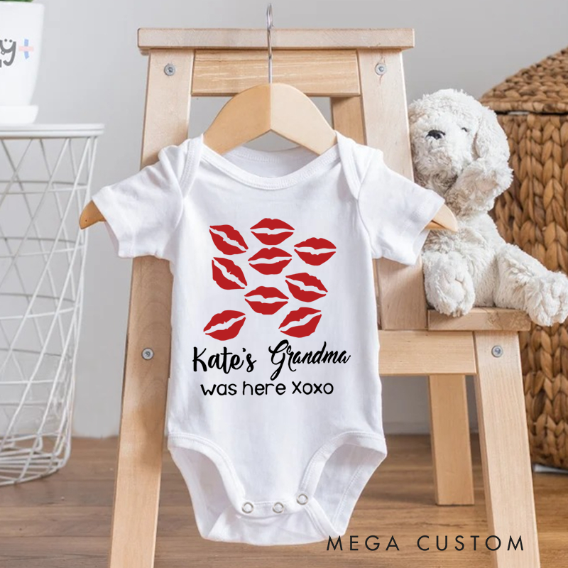 Personalized Grandma Was Here with Lots of Kisses Xoxo Baby Onesie Baby Announcement Gift