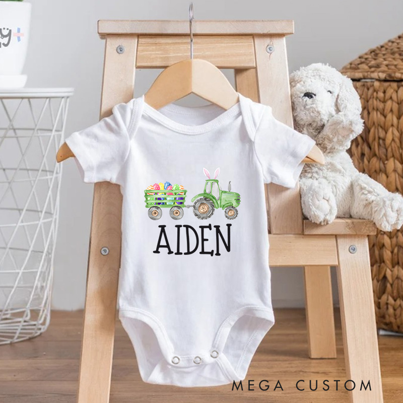 Personalized Tractor With Easter Egg Baby Name Baby Onesie Gift for Baby 