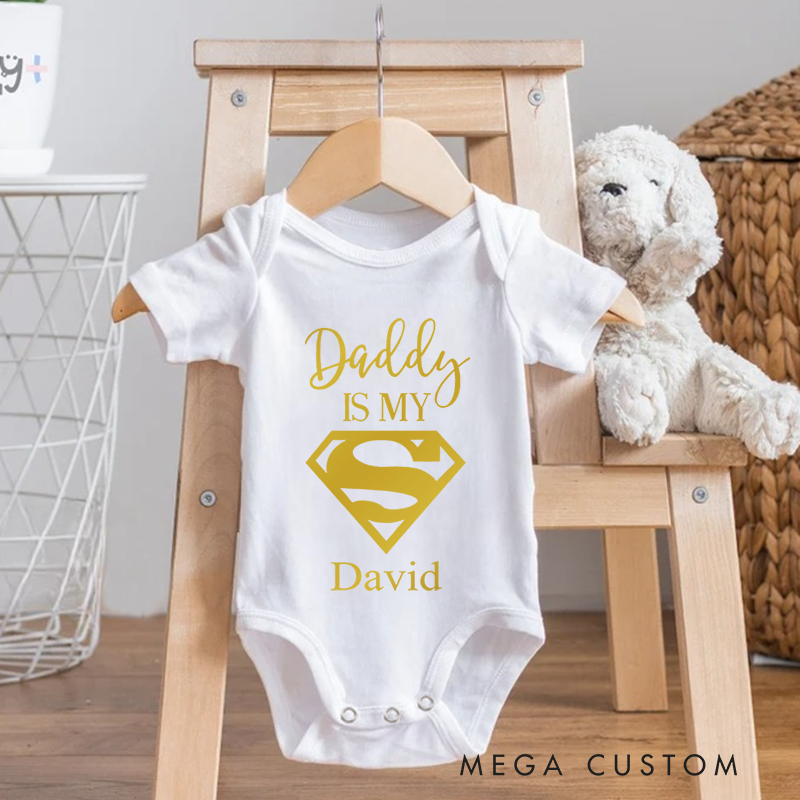 Personalized Daddy Is My Hero Funny Print Baby Onesie Father's Day Gifts