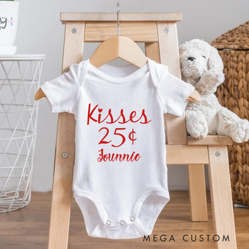 Personalized Kisses 25 Cents Baby 1st Valentines Day Baby Onesie Funny Baby Gift
