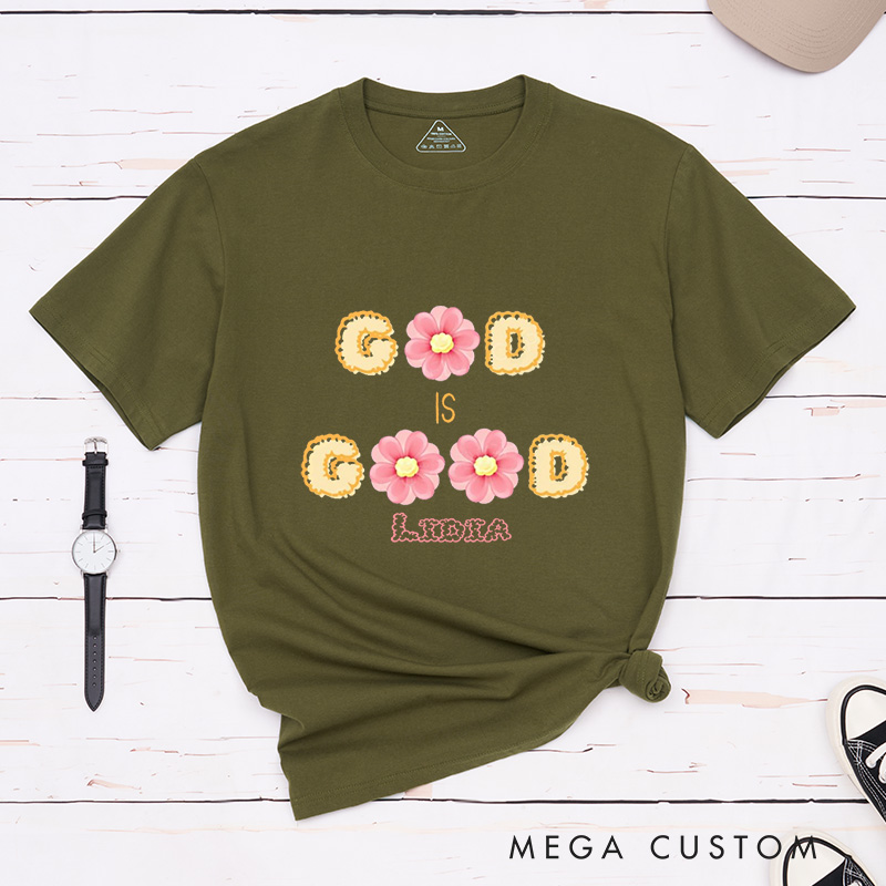 Personalized God Is Good Classic T-Shirt Bright Pink Flowers Theme Blessing Shirt Easter Birthday Gift for Women 