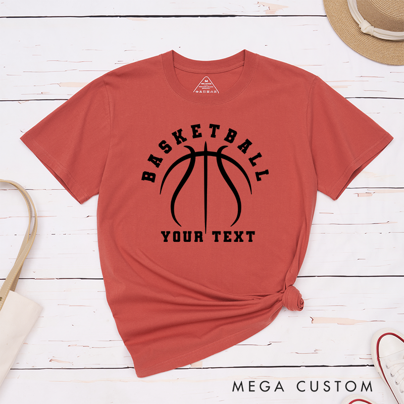 Personalized Basketball T-Shirt Design Featuring Custom Text and Minimalist Black Basketball Graphic