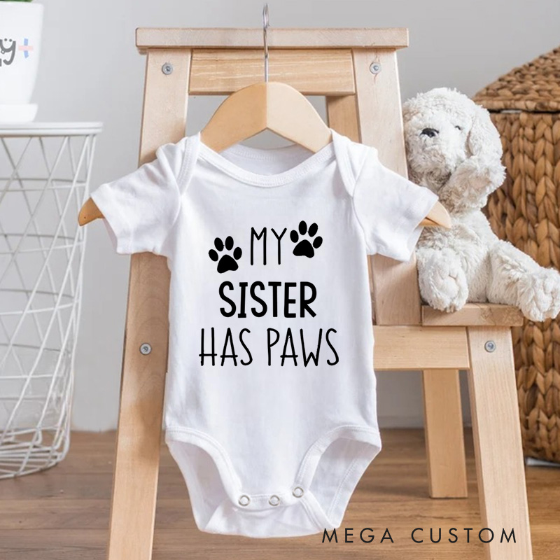 Personalized My Sister or Brother Has Paws Pet Lover Baby Onesie