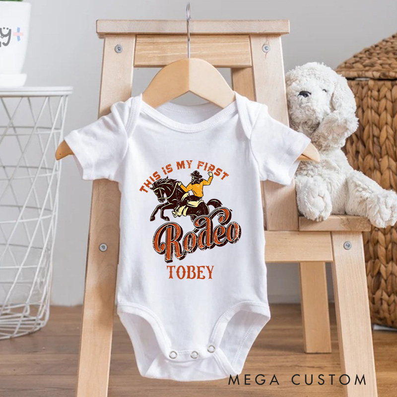 Personalized His Is My First Rodeo Baby Onesie Gifts for New Baby