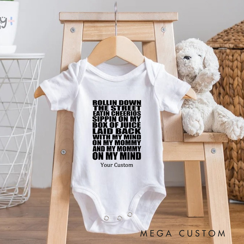 Personalized Rollin Down the Street Eatin Cheerios Fun and Playful Design for Parents and Kids with Humor Baby Onesie