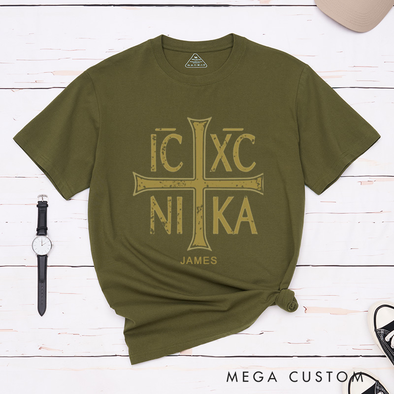 Personalized IC XC NIKA Eastern Orthodox Classic T-Shirt with Cross Cotton Shirt Christmas Easter Gift Religious Gift for Men and Women