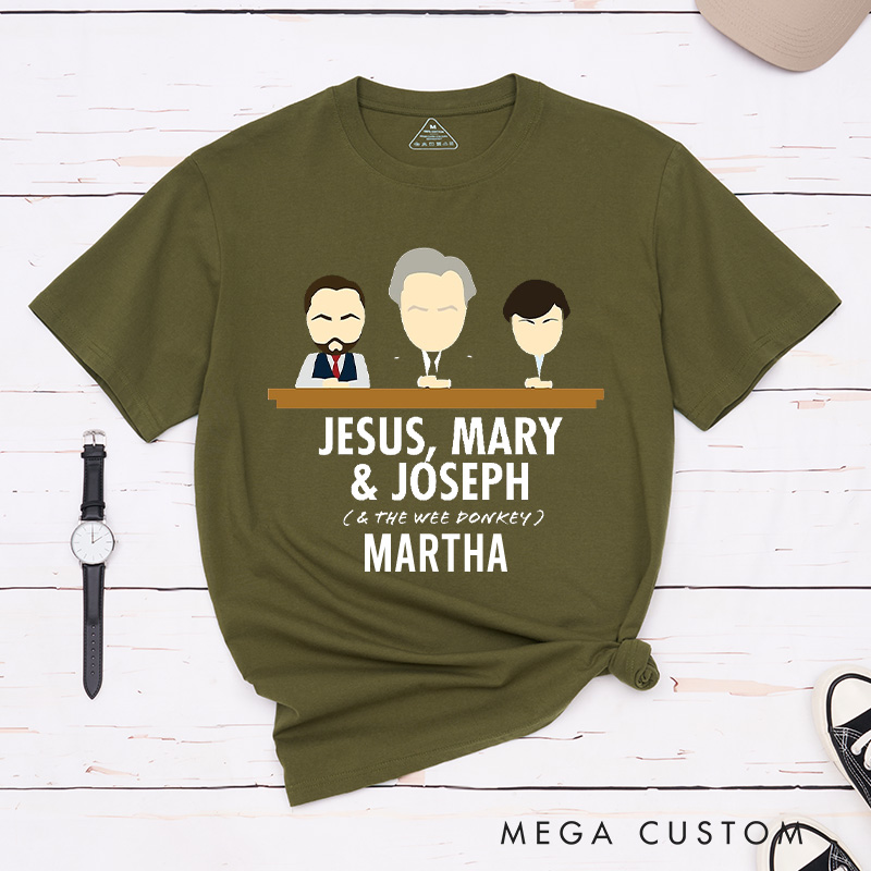 Personalized Jesus Mary Joseph & the Wee Donkey Cotton T-Shirt with Name Christian Classic T-Shirt Jesus Shirt Funny Christian Gift for Jesus Lover