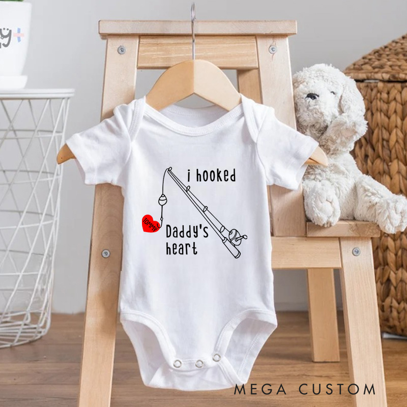 Personalized I Hooked Daddy's Heart Adorable Fishing Celebrating the Special Bond with Dad Baby Onesie