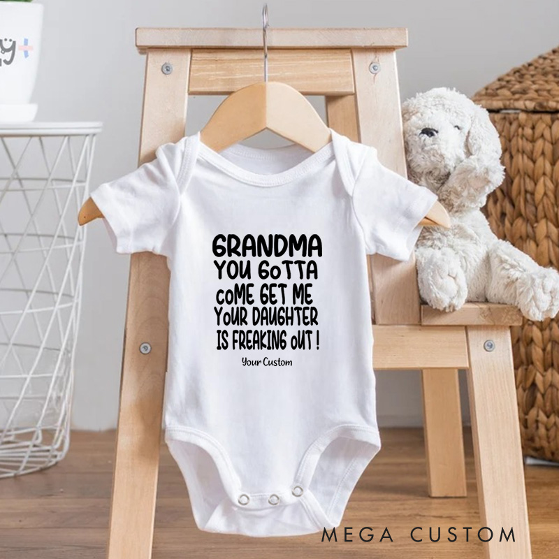 Personalized Grandma You Gotta Come Get Me Highlighting the Grandma Baby Onesie