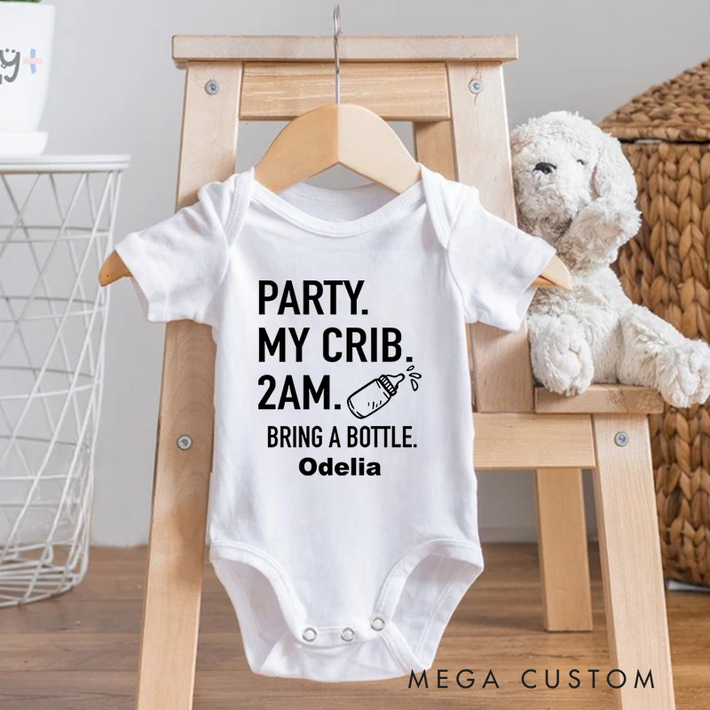 Personalized Party My Crib 2am Bring a Bottle Baby Onesie Fun Unisex Baby Gifts