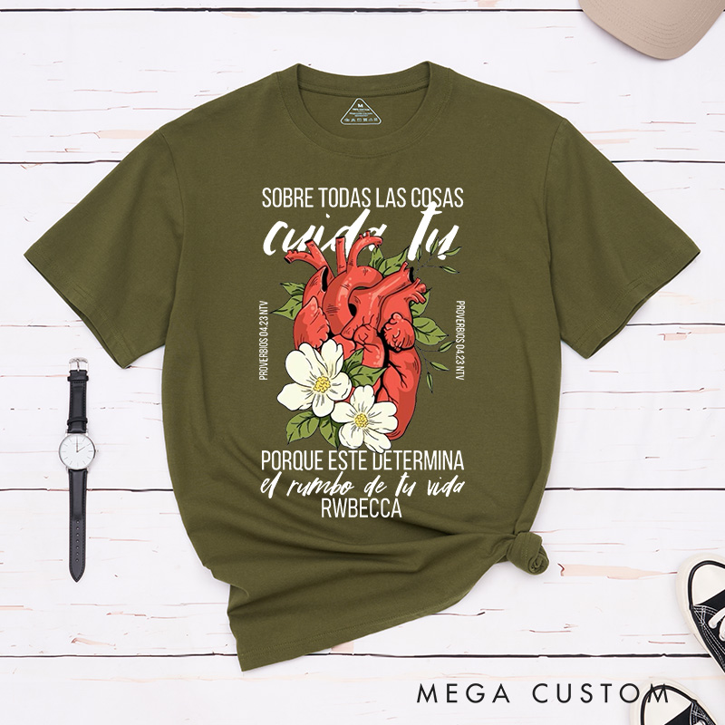 Personalized Above All Else Guard Your Heart Classic T-Shirt with Name Christian Proverbs 4:23 Cotton T-Shirt Religious Gift Christian Gift