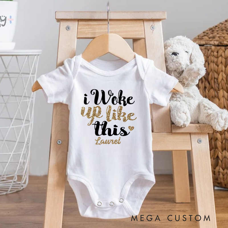Personalized I Woke up like This Black and Gold Glitter Baby Onesie Baby Shower Gift