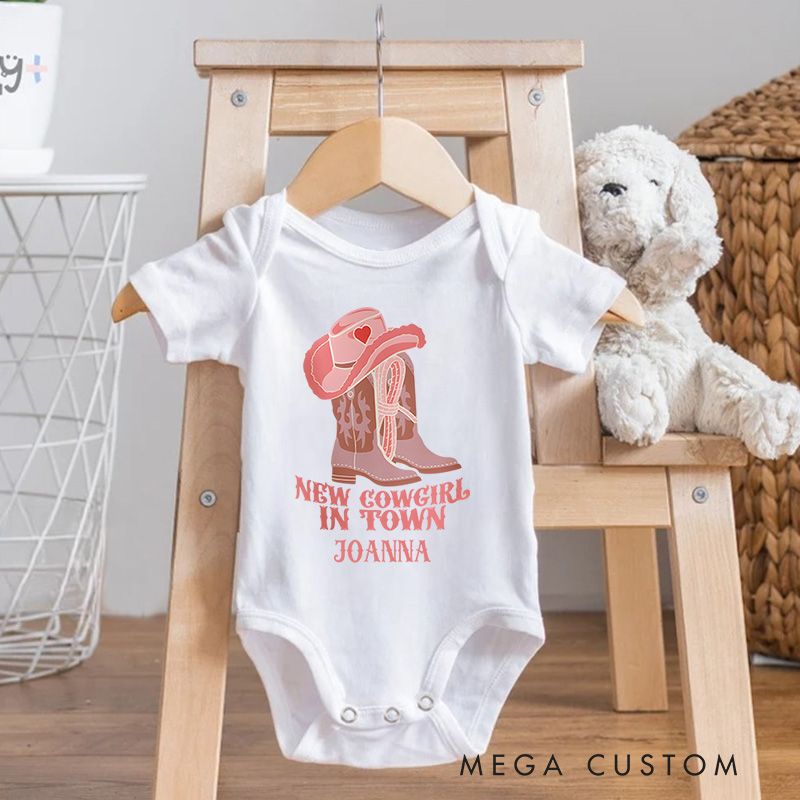 Personalized New Cowgirl in Town Baby Onesie Baby Shower Gift 