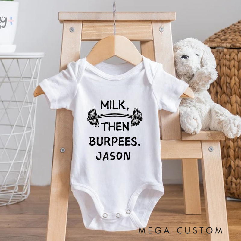 Personalized Milk Then Burpees Baby Onesie Baby Shower Gift Ideas for New Parents