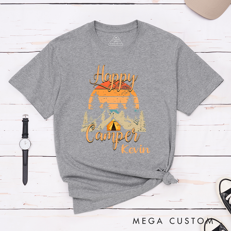 Personalized Happy Camper Hiking Travel T-Shirt Camping Life Nature Lover shirt Gift for Outdoors Adventure