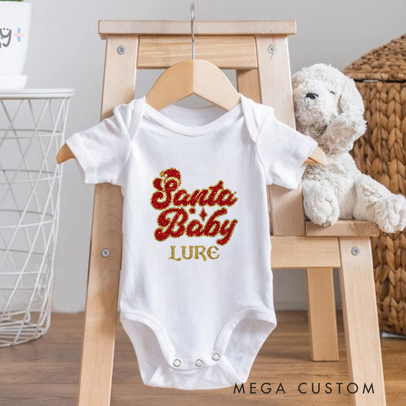 Personalized Christmas Santa Baby Onesie With Your Name Baby Christmas Gift