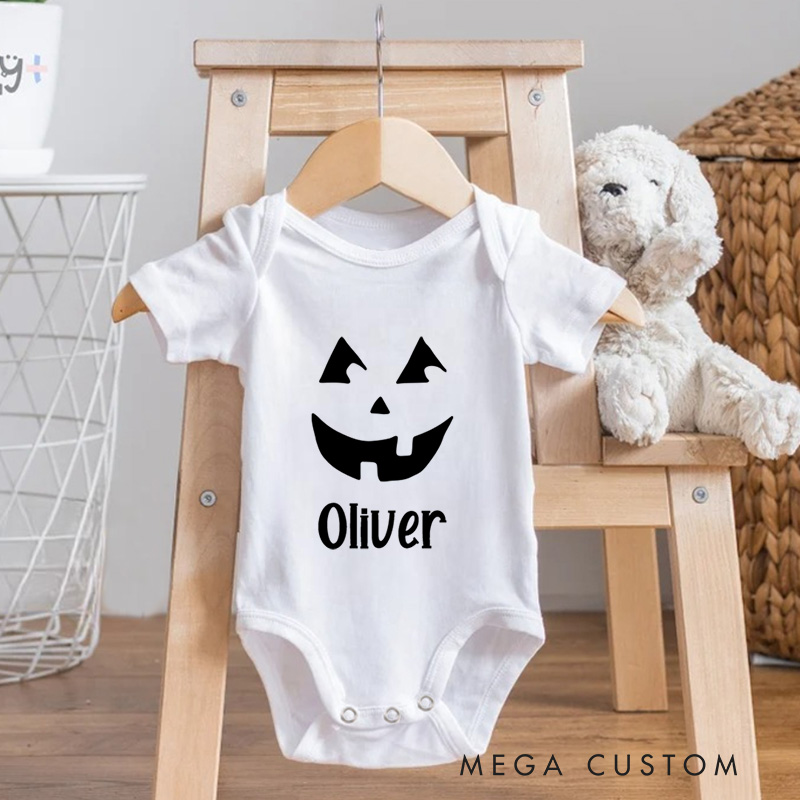 Personalized Smiling Jack O Lantern Baby Onesie Halloween Baby Shower Gift