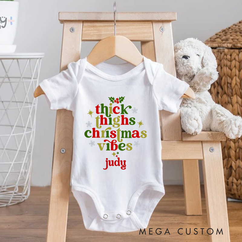 Personalized Thick Thighs & Christmas Vibes Baby Onesie Christmas Mistletoe Baby Boy Girl Onesie