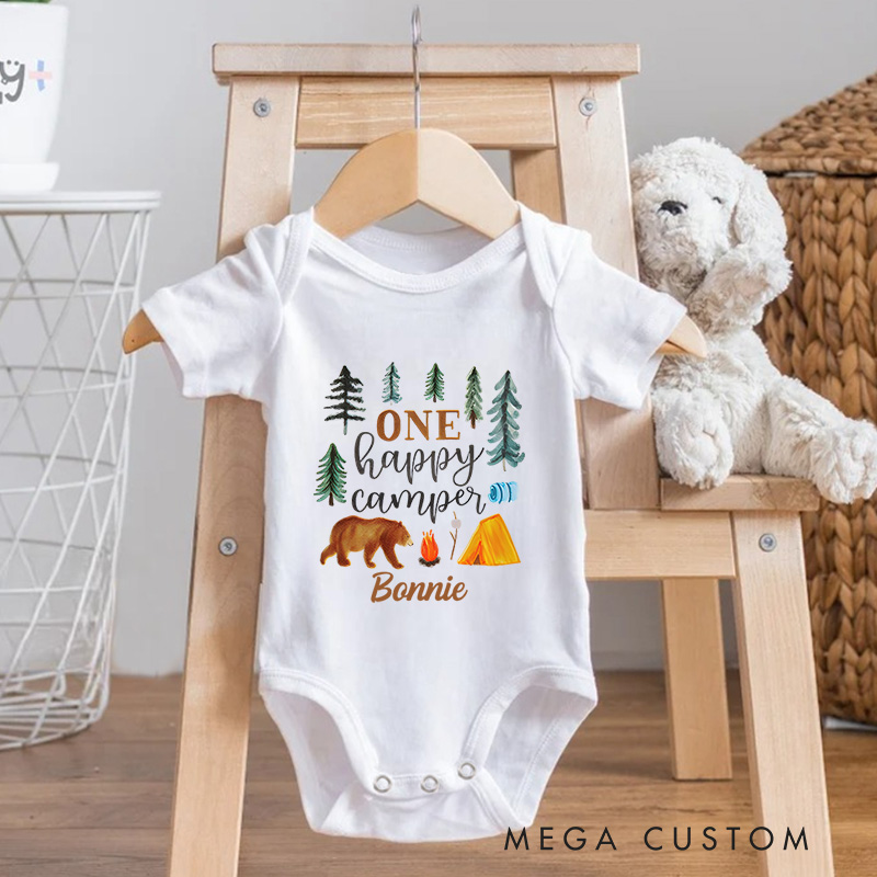 Personalized One Happy Camper Baby Onesie First Birthday Gift