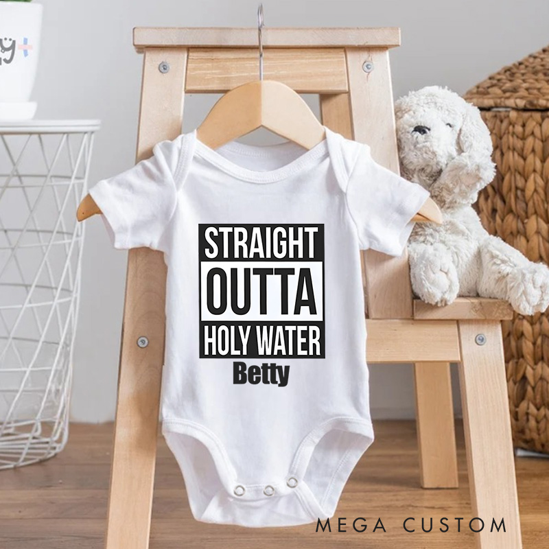 Personalized Straight Outta Holy Water Funny Baptism Baby Onesie Gift for Baby